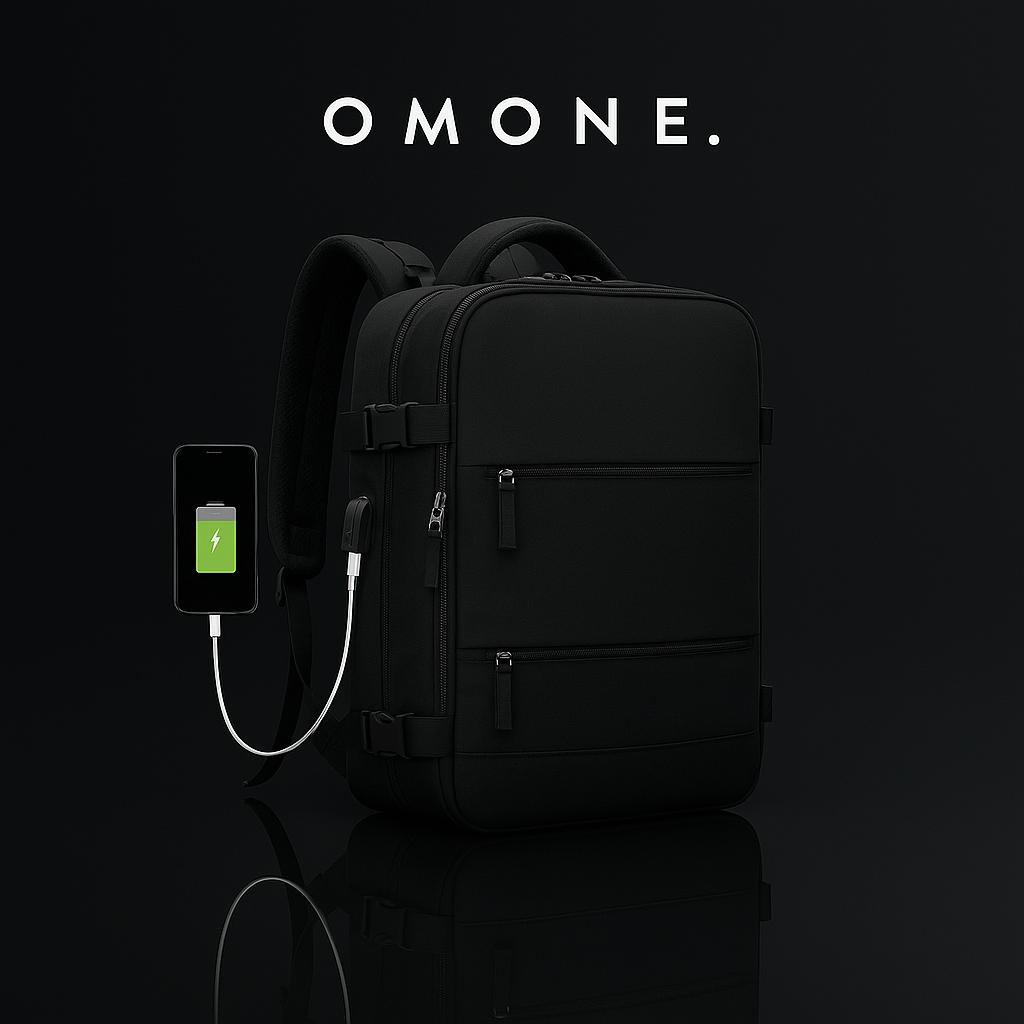 Sac à dos noir élégant avec port USB – grande capacité – idéal pour le travail – OMONE