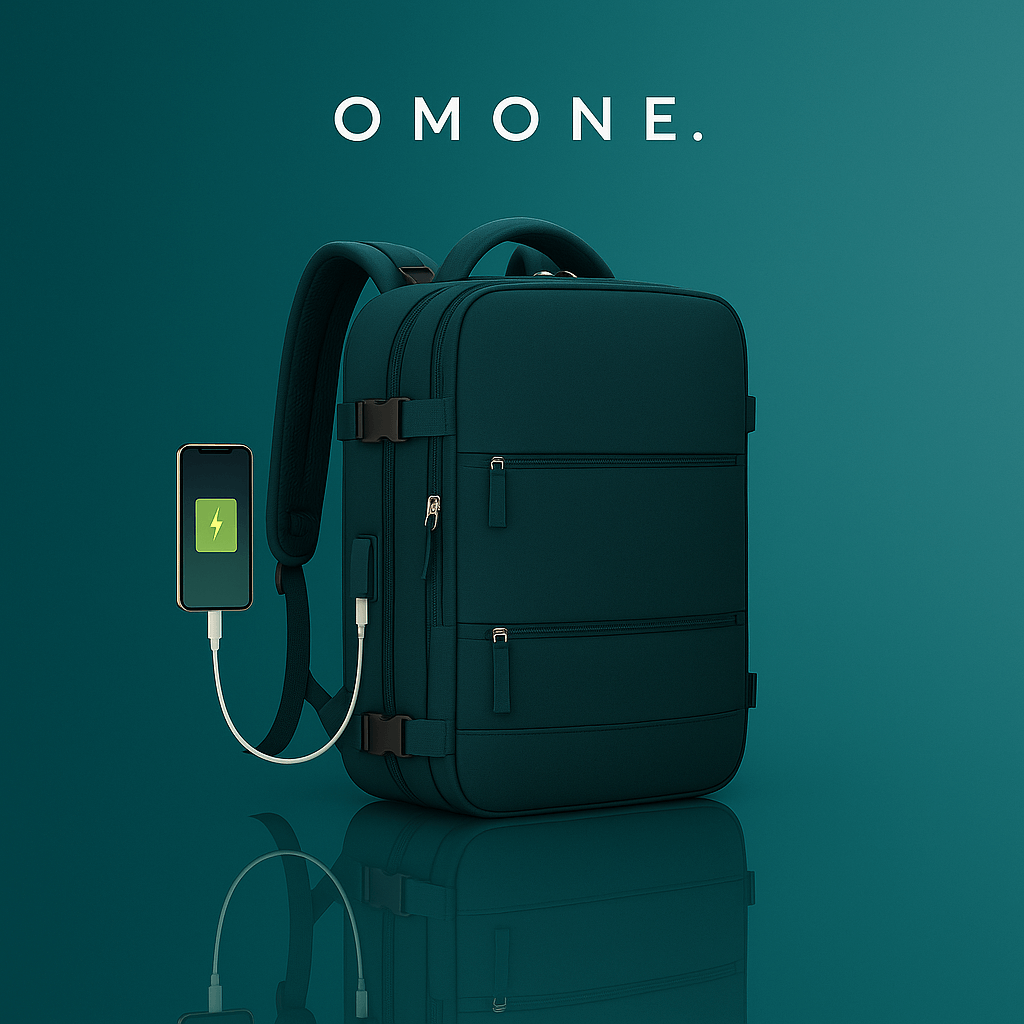 Sac à dos vert foncé avec port USB – résistant à l’eau – design moderne – OMONE